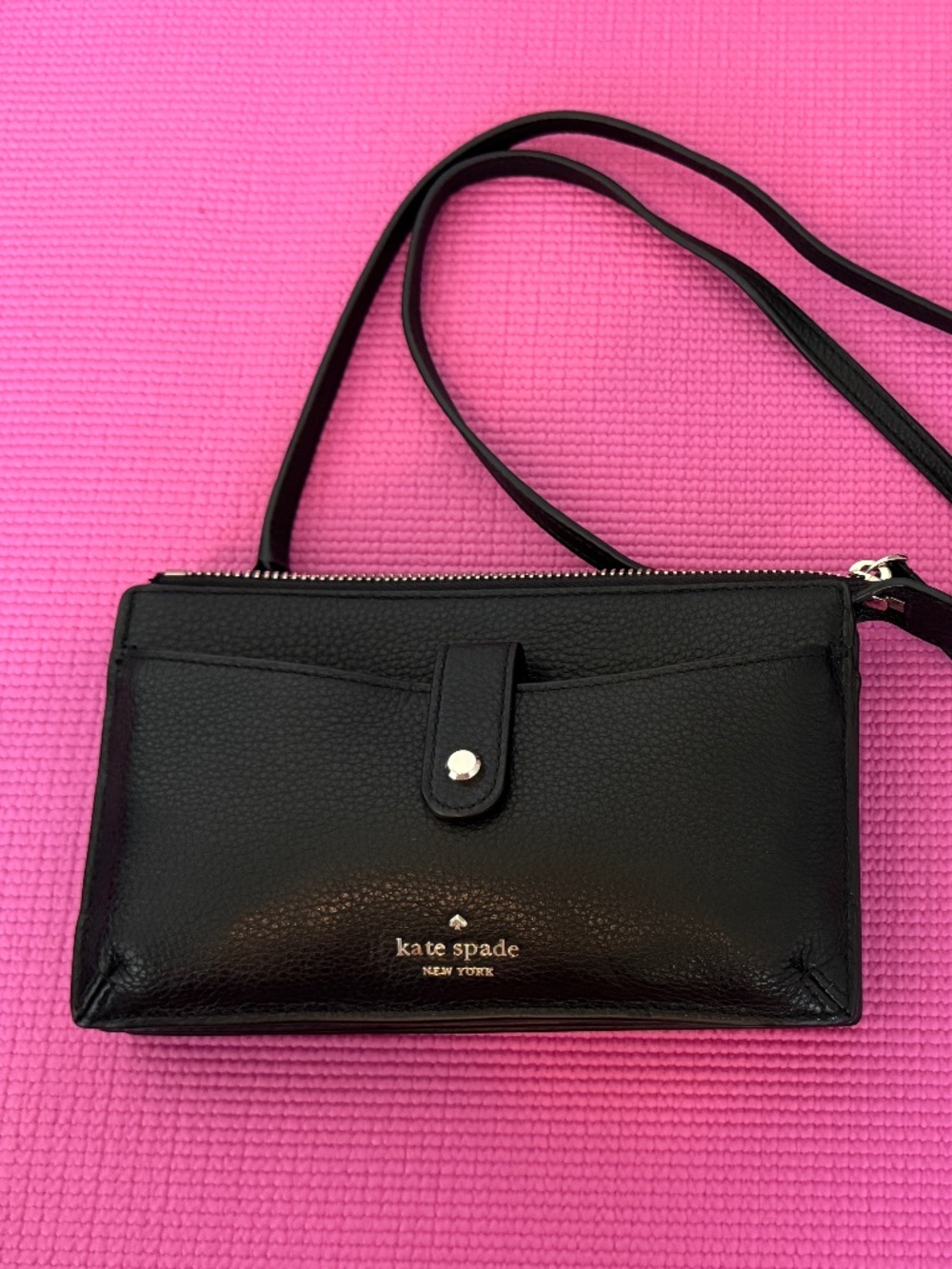 Kate Spade Black Pebbled Leather Crossbody Wallet Bag Gold Hardware Organizer VG